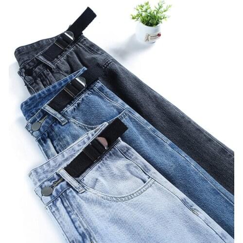 Denim Wide Leg Pants For Women 2021 Loose Street Fashion High Waist Jeans Full Length Black Spring Trousers Pockets P923