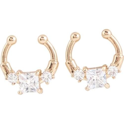 Europe and The United States Trendsetter U Ring Hot Super Flash False Nose Ring Clip Tetragonal Zircon Jewelry for Women B23