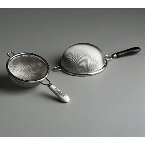 Leaf Tea Filter Ceramic Handle Gongfu Tea Accessories Vintage Chinese Tea Infuser Stainless Steel Dual Mesh Tea Strainer Loose