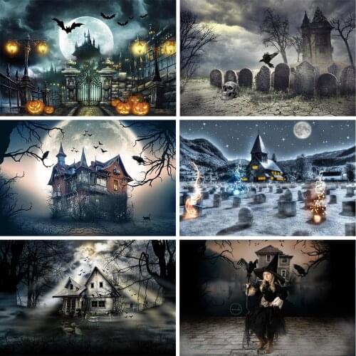 Halloween Cemetery Photography Backgrounds Magic Castle Kids Wizard Kids Pumpkin Lantern Backdrops Child Portrait Photostudio