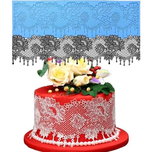 Peony Flowers Border Mould Lace Mat Silicone Mold Fondant Cake Decorating Tool Chocolate Gumpastes Sugarcraft Forms Bakeware