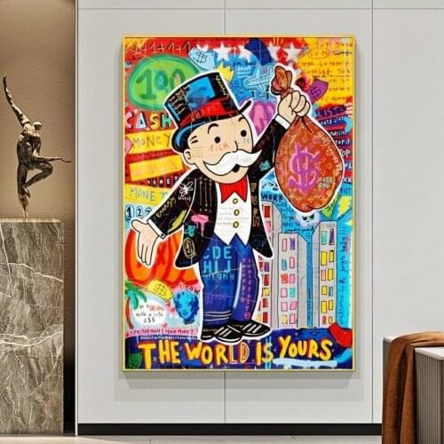 Graffiti Art Alec Monopoly Canvas Posters Inspirational Artwork The World Is Yours Money Paintings on The Wall Modern Home Decor