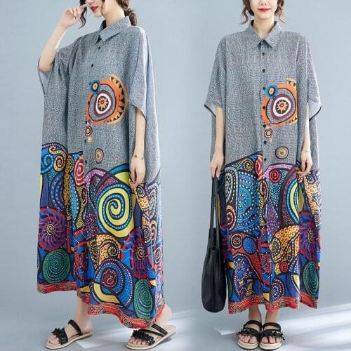 Indian Pakistani Dress Women Bohemian Style Boho Retro Fashion Printed Loose Shirt Dresses Ethnic Gypsy India Clothing Female