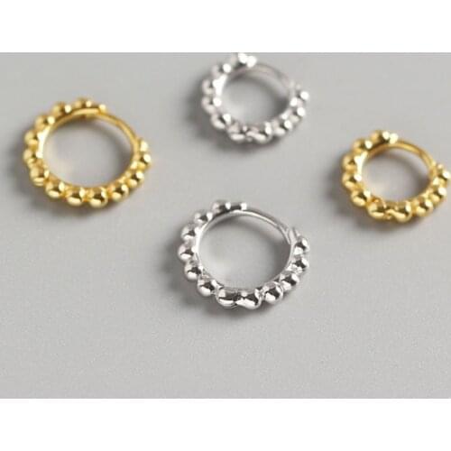 INS Minimalist Round Bead Hoop Earrings 925 Sterling Silver Earrings Female Student Tremella Circle Every Day Jewelry