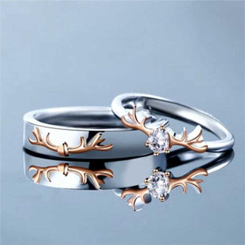Elk Horn Wedding Couple Rings White Cubic Zirconia Jewelry Ring Gorgeous Size 6-10