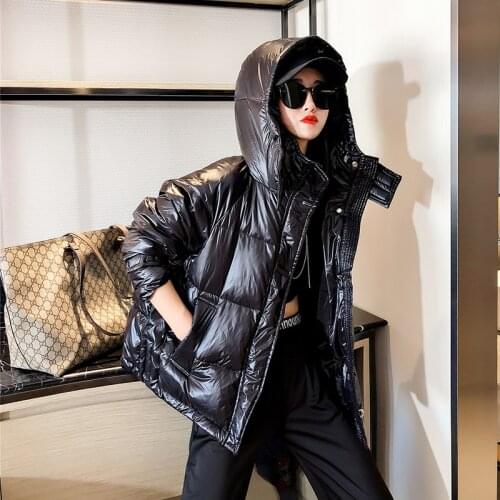 Short Down Jacket Winter Coats Women Black Down Coat Parkas Woman Warm Hooded White Duck Down Parkas Jacket Ladies Glossy Coats