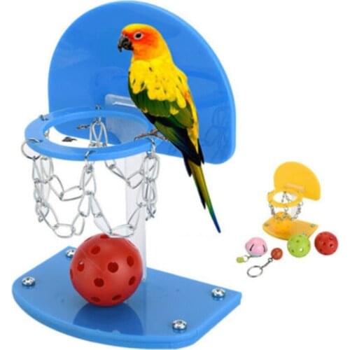 Creative Parrot Basketball Stand Shooting Hoop Pet Basket Intelligence Improvement Bird Playing Toy Pet Supplies Blue/Yellow
