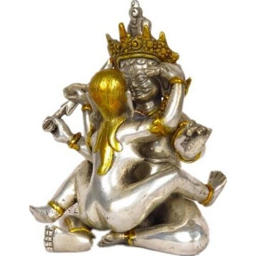 Brass Tibet Tantra Buddhism Temple Hevajra Yab-Yum Happy Sex Buddha Statue