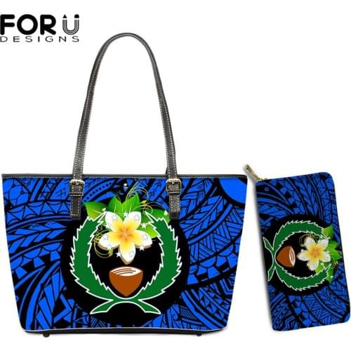 FORUDESIGNS 2021 Hot Handbags And Purse Set for Womens Luxury Polynesian Tattoos With Pohnpei Floral Print Leather Shoulder Bag