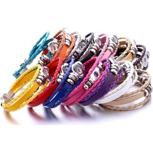 Hot Sale Snap Button Bracelet 18MM Snap Leather Bracelets Rivet Handmade Braided Bracelet Bangle For Women Men Buttons Jewelry