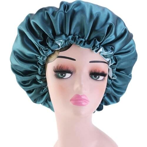 Top Sell Custom Womens Hair Beauty Large Satin Double Layer Thick Hood Bonnet with Drawstring for Soft Sleeping Cap Solid Color