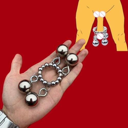 Metal Penis Ring Wieght Beads Dick Penis Cock Ring Stainless Steel Scrotum Pendant Balls Hard Erection Ejaculation Delay Ring