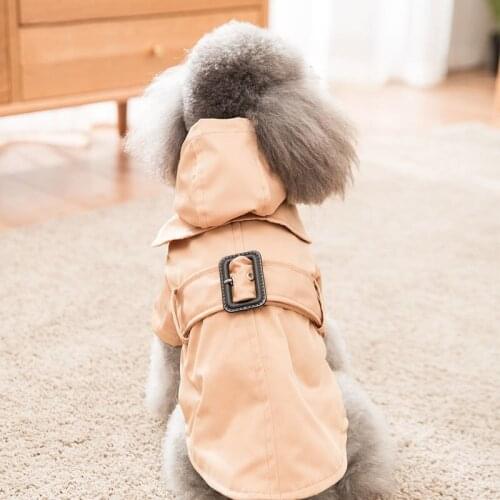 Cute Khaki Dog Woven Cotton Coat Pet Dog Fashion Winter Hooded Windbreaker Fleece Jackets for Puppy Tidy Small Dog Supplies