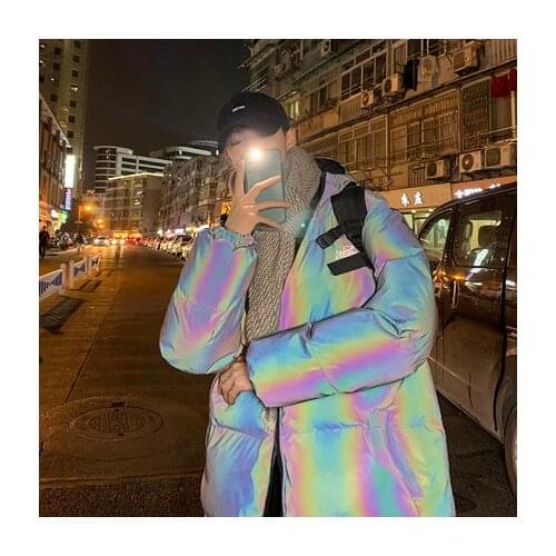 Men Fashion Reflective Parkas Streetwear Men Casual Loose Windbreaker Cotton Coats 2020 New Men Winter Double-Sided Wear Jackets