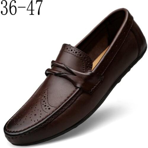 Big Size High Quality Genuine Leather Men Flats Slip Soft Leather Men Shoes Comfortable Male Casual Shoes Moccasins