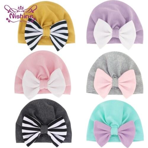Nishine Comfortable Warm Knitting Cotton Baby Turban Hat Cute Handmade Bowknot Toddler Cap DIY Clothing Decoration Bows Headwear