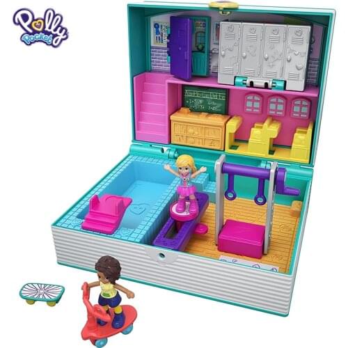 Original Polly Pocket Pocket World Treasure Box Mini Middle School Mini Toys Box with Accessories Doll House Toys for Girl GFM48