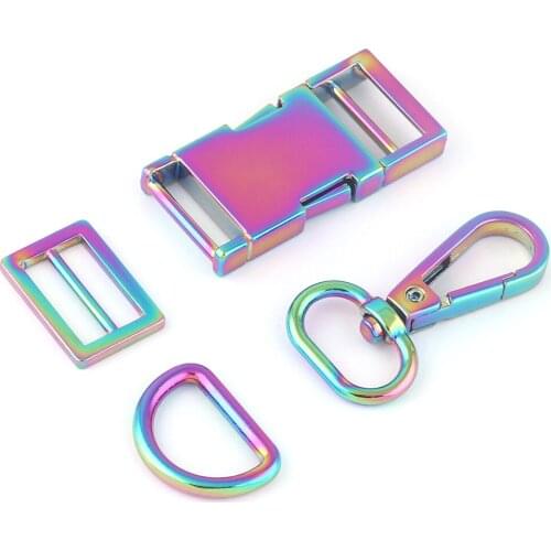 3/4"(20mm) Rainbow Metal Slide Release Buckle,D Ring Swivel Clasps Dog Collar Purse Hardware Adjuster Strap Buckle Bag Webbing