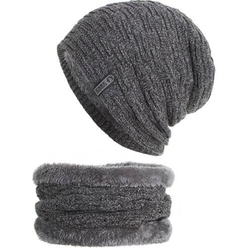 Chenille Knitted Hat Scarf Set Inside Fleece Lining Thick Warm Knit beanies Winter Hats For Men Women Cap Skullies bonnet