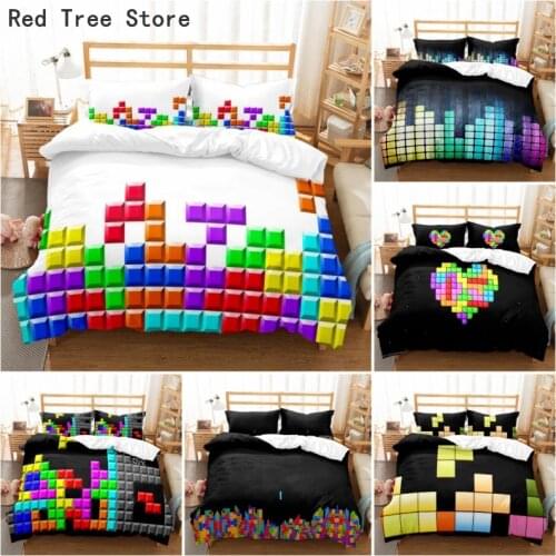 Tetris Puzzle Game Duvet Cover Pillow Case Set Funny Games Printed Kids Bedding Set Quilt Comforter Custom 2/3pcs Bed Linens