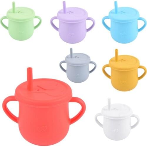 1 Set 200ml Straw Mug Large Diameter Double Handle BPA Free Infant Sippy Water Cup Home Use Baby Feeding Bottle