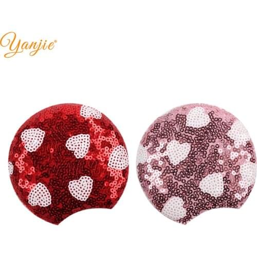 1 Pair 3.3'' Padded Valentines Embroidery Heart Sequins Mouse Ear DIY Hair Accessories For Girl Hairband Headwear 2021 New