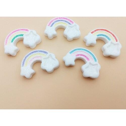 10Pcs/lot Glitter Star Rainbow Flat back Resin Cabochon Flatbacks Scrapbooking DIY Hair Bows Center Accessories Decoration Craft
