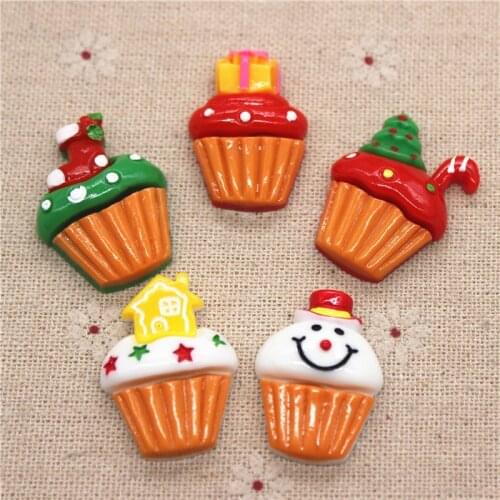 10pcs Mix Patterns Kawaii Resin Christmas Cake Simulation Miniature Food Art DIY Craft Decoration Accessories