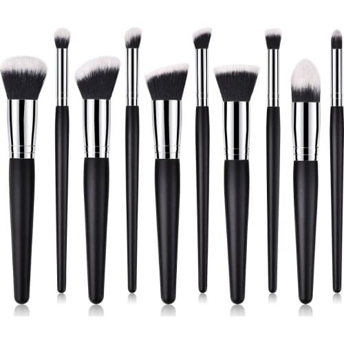 10pcs high quality Professional Makeup Brush Set for Liquid Foundation Powder Blush Brush Kit Angle Eyebrow Fan Make Up Brushes