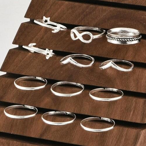 12Pc/set Charm Silver Color Set For Women Rings For Girl Knuckle Punk Party Boho Rings Gift Jewelry Vintage Pun Y2H4