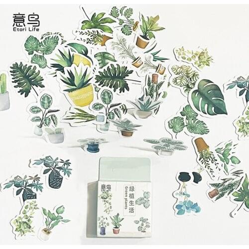46 pieces / box green plant decoration stickers DIY label photo album planner clip stationery Japanese diary stickers