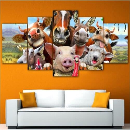 Full Square Round Drill 5D Diy Diamond Painting 5piece aninal cartoon farm funny diamond mosaic wedding decoration stickerZP-396