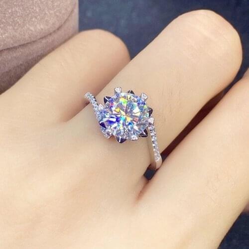 BLACK ANGEL 2 Carats Shiny Zircon 8 Hearts 8 Arrows Gemstone Silver Plating PT950 Adjustable Ring Women Jewelry Accessories