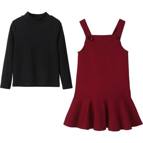 Baby Girls' 2 Pieces Suit Childrens Soild Sweater Crew Neck T-Shirt +vest Dress Kids Plaid Ress Girl Short Skirt 1-6y Kids Suit