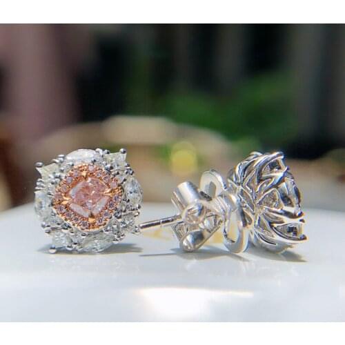 Elegant Pink Square Zircon Stud Earrings Female Luxury Crystal White Stone Earrings For Women Dainty Silver Color Small Earrings