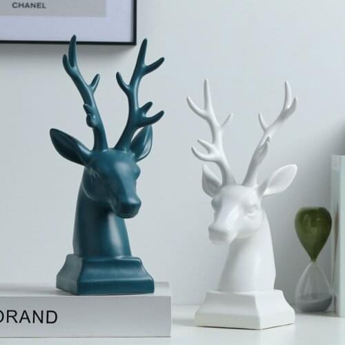 Nordic Matte Glaze Deer Head Figurine Miniature Model Modern Art Ceramic Display Figurine Ornament Home Decoration Accessories