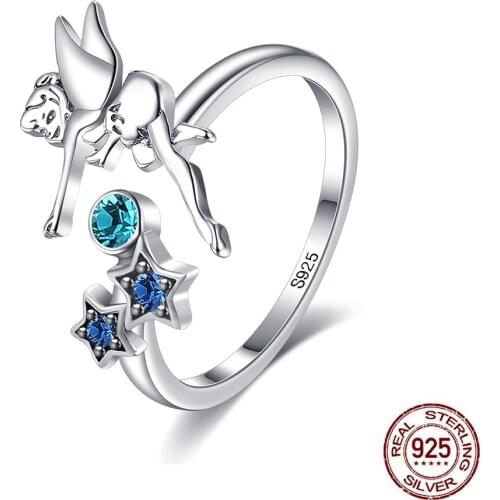 GOMAYA 925 Sterling Silver Ring For Women Inlay Blue Cubic Zirconia Flying Angel Young Girl Rings Everyday Wear Fine Jewelry New