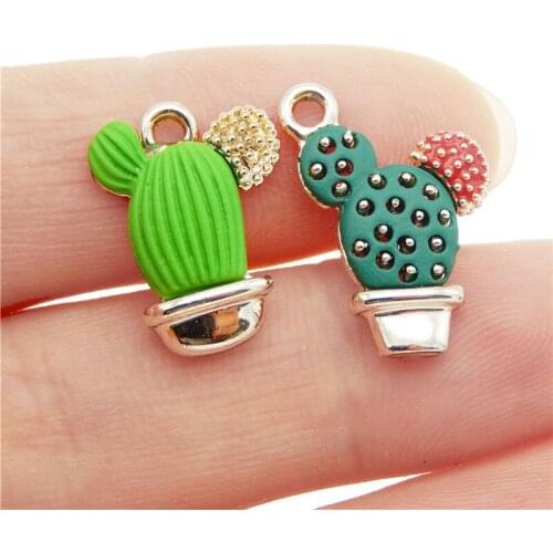 Julie Wang 4PCS Enamel Cactus Charms Zinc Alloy Potted Plants Necklace Bracelet Jewelry Making Accessory