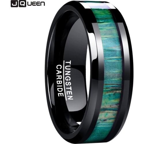 JQUEEN New Arrival Inlaid Green Striped Veneer Plane Angle Tungsten Carbide Finger Rings For Men Wedding Bands Jewelry