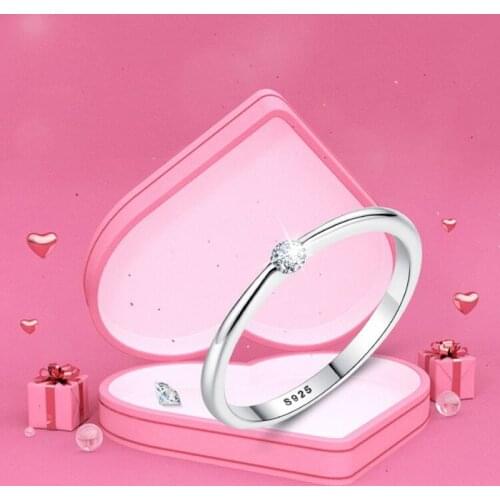 ELESHE Christmas Gift 925 Sterling Silver Ring Simple Round Cubic Zirconia Crystal Finger Rings for Women Wedding Luxury Jewelry