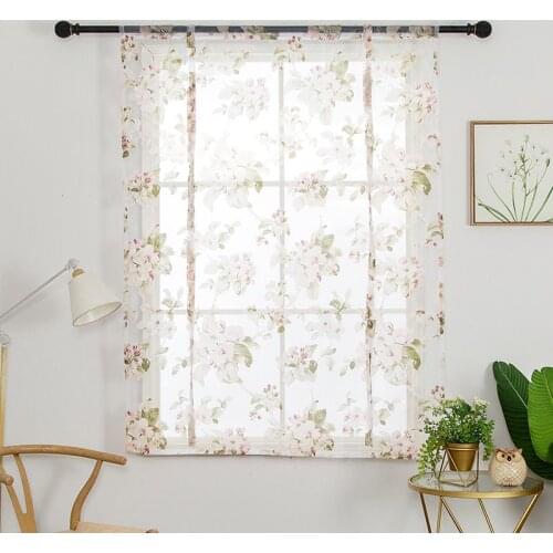 Lanke Golden Heart Peony Window Screening,Tulle Short Curtains for Living Room Bedroom Kitchen,Printing Drapes Decor 12 Sizes