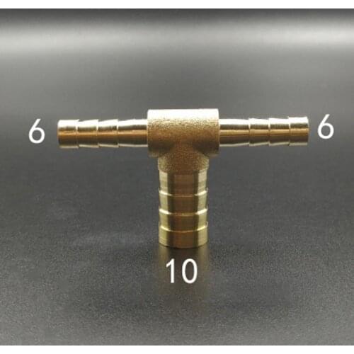 Brass Hose Barb Reducer Fitting Tee 3 Way Splitter 6-10-6mm Water Gas