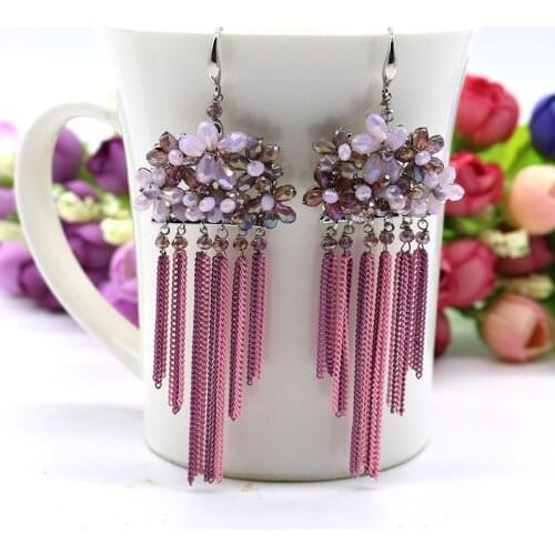 Cute Crystal Flowers Chain Drop Tassel Earrings For Women Wedding Earrings 2020 Handmade Bridal Jewelry Accessories