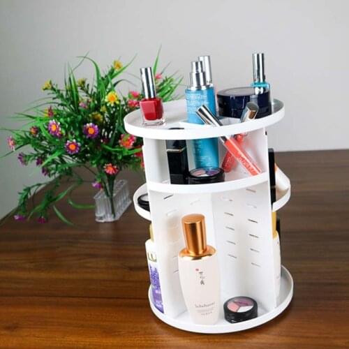 HUNYOO Fashion 360 Degrees Rotating Makeup Organizer Display Holder Adjustable Makeup Brushes Lipsticks Cosmetic Storage Box