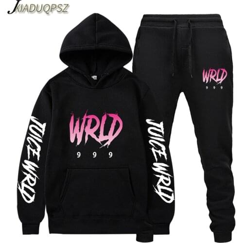 New Men Hoodies Suit Juice Wrld Printed Tracksuit Fleece Sweatshirt+Sweat Pants Jogging Homme Pullover Sporting Male 2-Piece Set