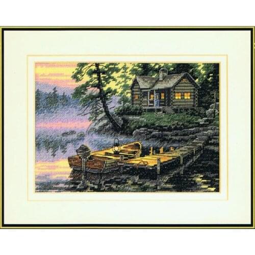 Top Quality Beautiful Lovely Counted Cross Stitch Kit Morning Lake Village Boat Vessel House Cottage Home Dim 65091