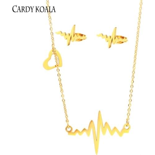 Stainless steel gold filled love heartbeat jewelry set for women jewelry set vacuum plating gold earrings and necklaces set