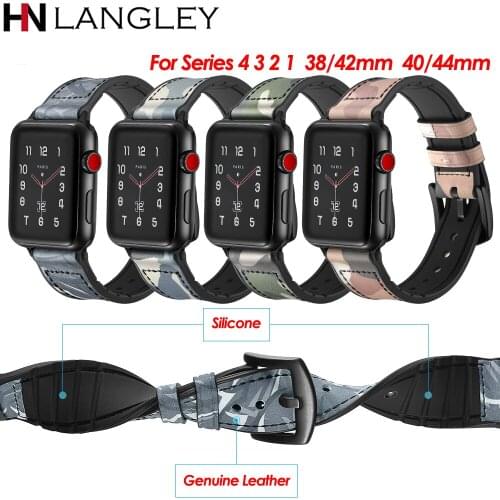 Genuine Leather Silicone Watch Bands For Apple Watch Bands Series 4/3/2/1 38/42mm 40/44mm Sports Military Wrist Strap Bracelet