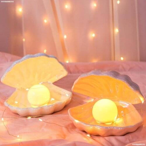 Ceramic Shell Night Lamp Ornament Streamer Mermaid Fairy Shell Lamp Fairy Decor For Children Bedside Home Decoration Xmas Gift