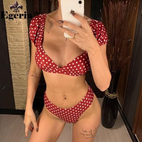 NEW Polka Dots V Neck Mid Waist Bikini 2021 Female Swimsuit Women Swimwear Two-pieces Bikini set Bather Bathing Suit Swim